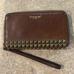 Coach Brown Wristlet with Gold Accents